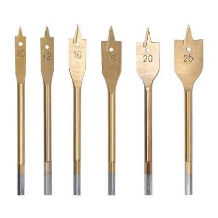 

6PCS Spade Drill Bit Set High Carbon Steel 3 Incisive Edges Hex Shank Spade Wood Drill Bit for Woodworking Golden