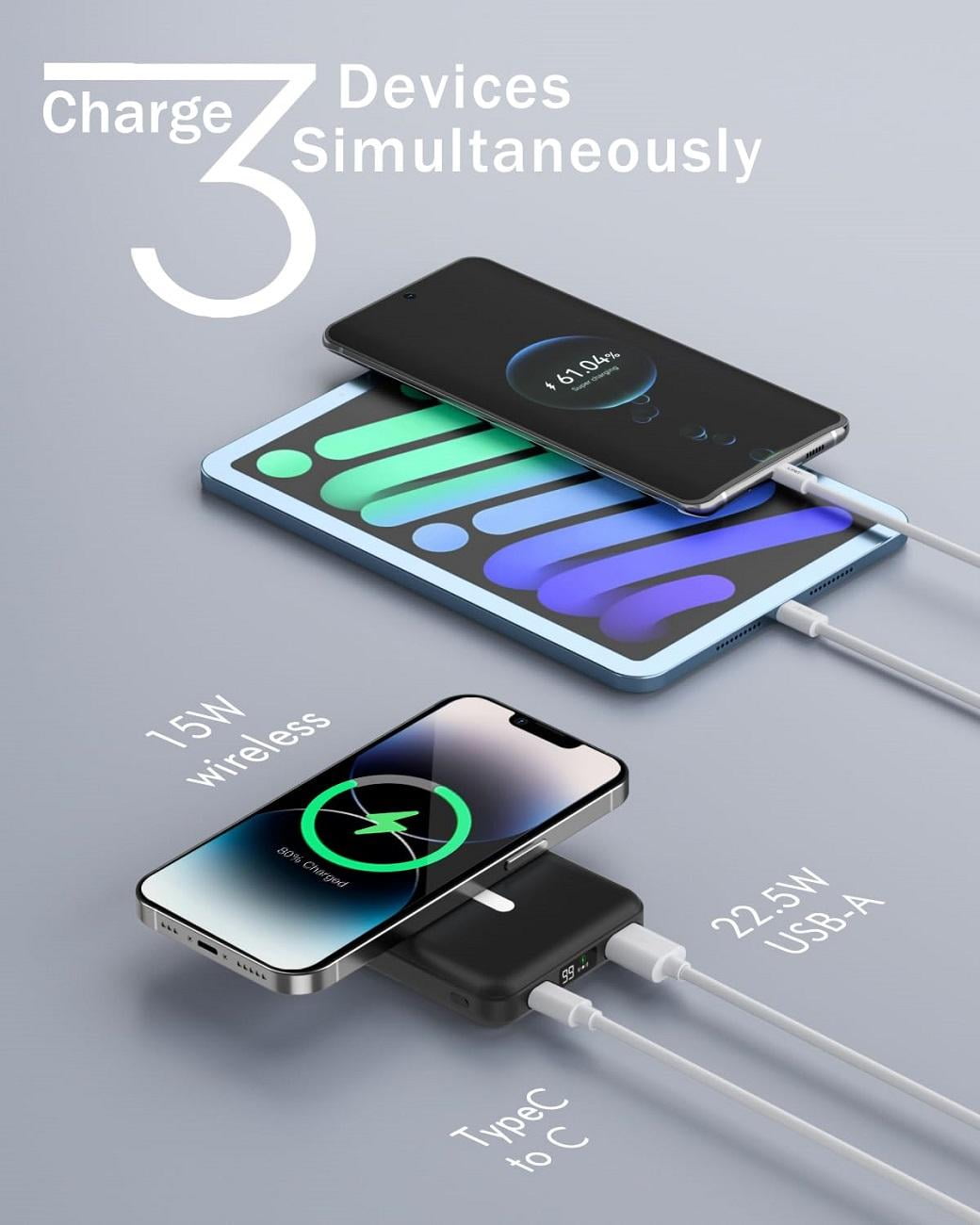 Wireless Portable Charger, 10000mAh Magnetic Power Bank LED Display 22.5W PD Fast Charging Battery Pack for iPhone 16/15/14/13/12/Mini/Pro/Pro Max-Black