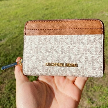 Michael Kors Jet Set Zip Around Card Case Wallet Vanilla MK Signature Luggage
