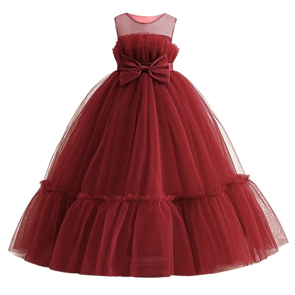 MEZZALL Dresses Girls Party Dress With Bow And Skirt Pageant Gown Elegant Tutu Dress Kids Performance Birthday Sleeveless Crew Neck Solid Color Child Sundress