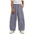 thumbnail image 3 of Loopsun Kids Girls Pants 5 to 16 Years Striped Drawstring High Waist Cargo Trousers, 3 of 5