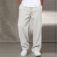 thumbnail image 1 of Mifsaly Summer Pants for Men Drawstring Casual Straight Leg Cotton Pants Textured Relaxed Fit Lightweight Breathable Travel Vacation Boho Clothes with Pockets, 1 of 9