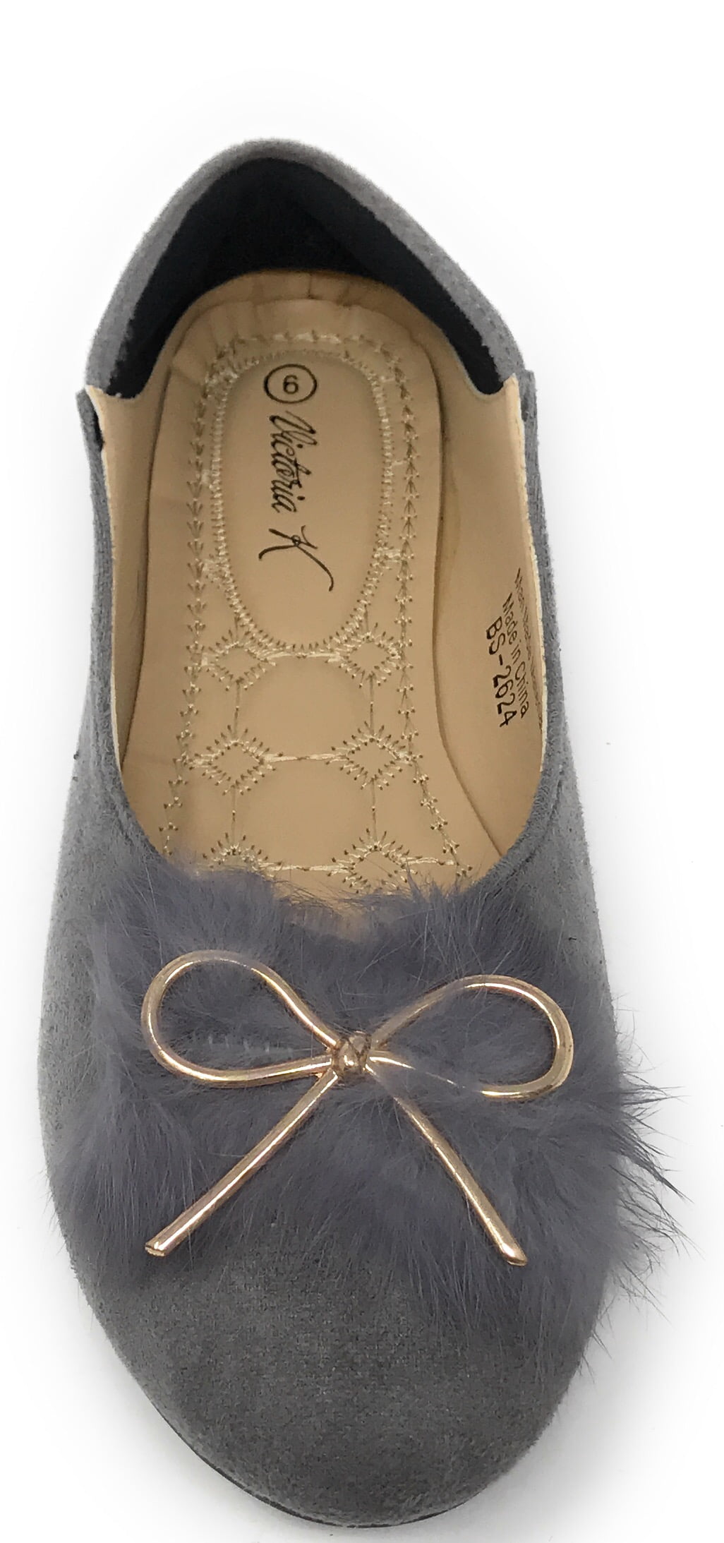 Victoria K Women's Foldover Sueded Faux Fur Gold Bow Ballerina Flats