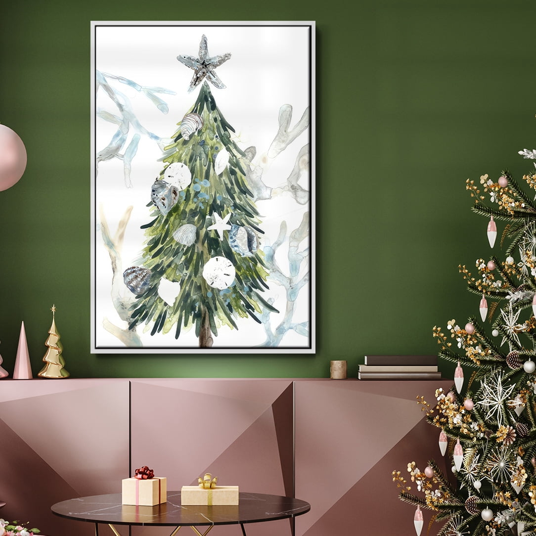 Coastal Christmas Shell Collection B - Framed Gallery Wrapped Holiday Canvas - 25 x 37 - White Frame
