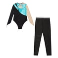 thumbnail image 4 of Alvivi Gymnastics Leotards for Girls Long Sleeve Mesh Splice Ballet Bodysuit with Legging Activewear Turquoise 16, 4 of 5