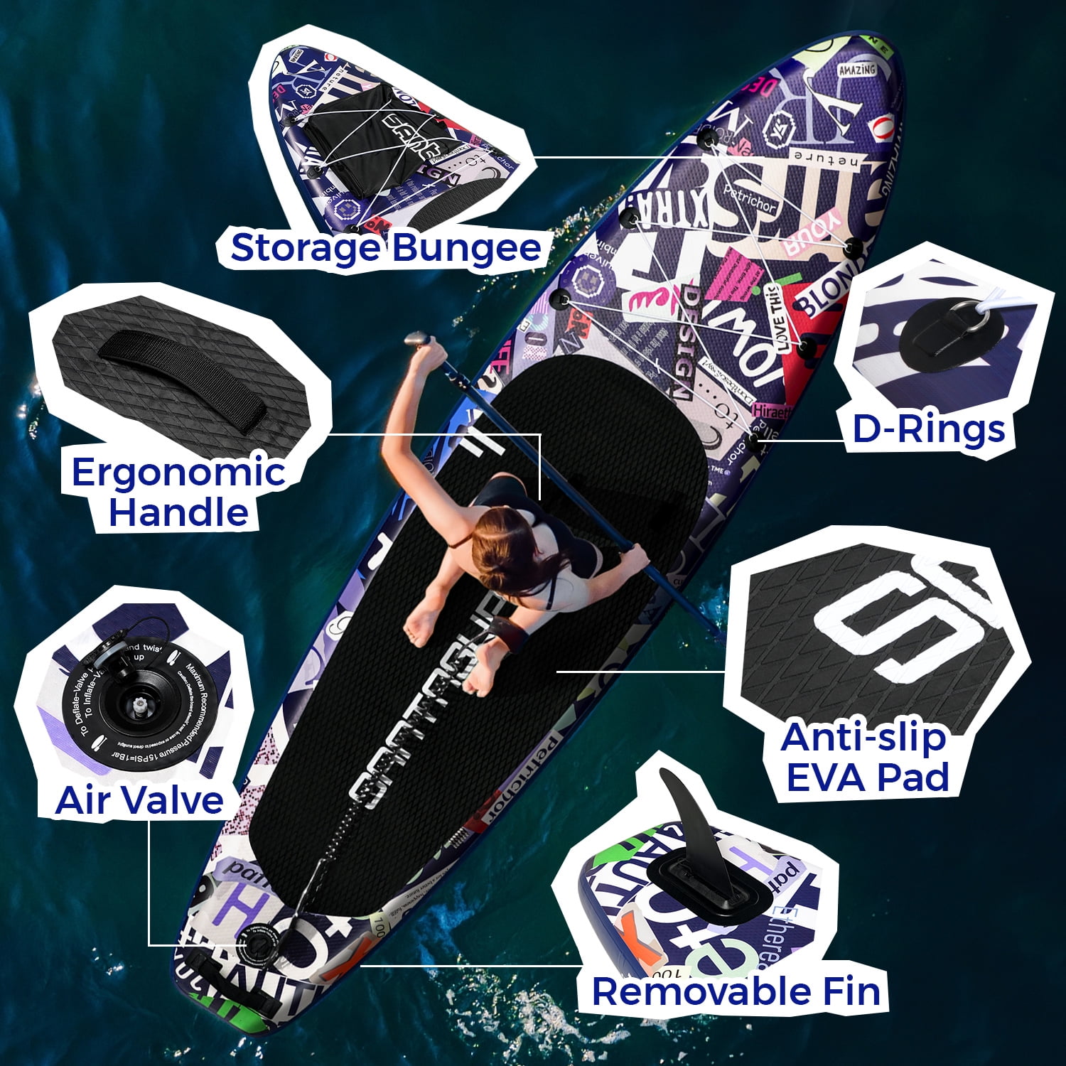 Santasup Stand Up Paddleboard, Blow Up Paddle Board Inflatable Paddle Board For Adults, Sup Board With Premium Sup Accessories, Non-Slip Deck, Adjustable Paddle, ISUP Travel Backpack