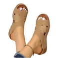 thumbnail image 6 of Womens Khaki PU Faux Leather Wedge Slide Sandals Comfortable Cushioned Footbed Casual Slip On Sandals Non Slip Summer Beach Shoes,Size 6.5, 6 of 8