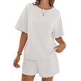 thumbnail image 2 of Short Sleeved 2 Pieces Waffle Knit Set Casual .loose Tops and Shorts Pants Lounge Sets, 2 of 6