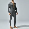 thumbnail image 2 of Mens Long Sleeve Onesie Jumpsuit Button Down Pajamas Stretchy Cotton Sexy Lounge One Piece Romper, 2 of 9