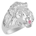 thumbnail image 3 of RYLOS Rings Sterling Silver Lion Head Ring Diamonds in Eyes & Gemstone Mouth Fun Designer Rings Pink Ice Jewelry Size 10, 3 of 7