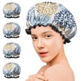 thumbnail image 7 of Shower Caps,Blue Floral and Petal Pattern Waterproof Shower Cap for Women 4 Pieces,Double Reusable Hair Cover for Shower PEVA Elastic Stretch Hem, 7 of 7