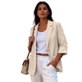 thumbnail image 7 of 2026 Summer Linen Blazer Women-3/4 Sleeve V Neck Ruched Sleeve Button down Lightweight Breathable Business Casual Work Jackets Pocket by Awwp Beige L, 7 of 7