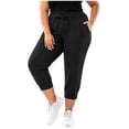 thumbnail image 4 of Womens Plus Capri Joggers High Waisted Workout Pants Casual Summer Lounge Cropped Athletic Sweatpants with Pockets for Running Yoga,Black,4XL, 4 of 7
