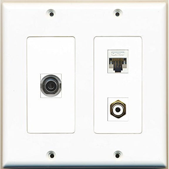 RiteAV - 1 Port RCA White 1 Port 3.5mm 1 Port Cat5e Ethernet White - 2 Gang Wall Plate