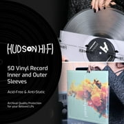 Hudson Hi-Fi 50 ct. Inner Sleeves for Vinyl Records & 50 ct. Vinyl Outer Sleeves - 100 Vinyl Sleeves for Records, Clear Outer & Inner Sleeves for Vinyl Records