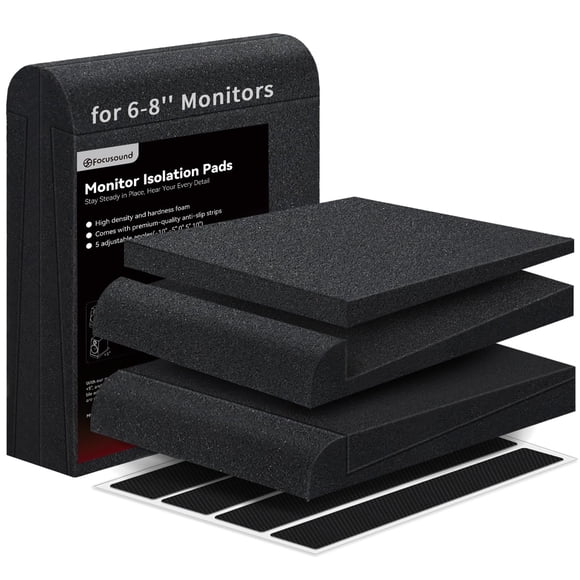 Focusound Almohadillas De Aislamiento Para Monitores De Estudio Para Monitores De 6 A 8 Pulgadas, Paquete De 2 Almohadillas De Aislamiento De Altavoces Acústicos De Alta Densidad, Espuma