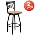 thumbnail image 3 of Flash Furniture 2 Pk. HERCULES Series Black ''X'' Back Swivel Metal Barstool - Natural Wood Seat, 3 of 8