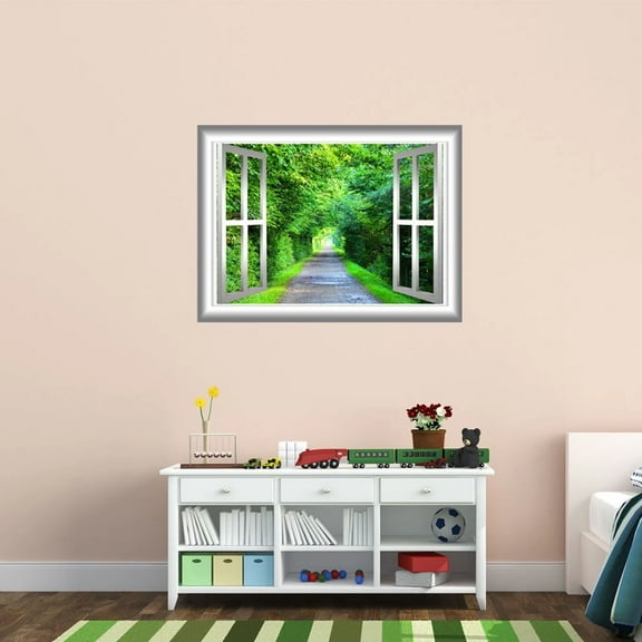 VWAQ Greenery Wall Decal 3D Forest Wall Cling Peel and Stick Window Mural - NW32 (24"H X 30"W)