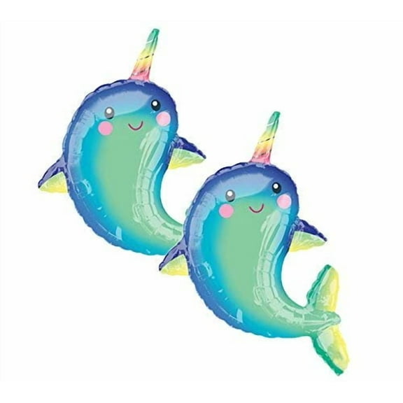 Set of 2 Playful Narwhal Party Decoration 39" Foil Balloons by Anagram
