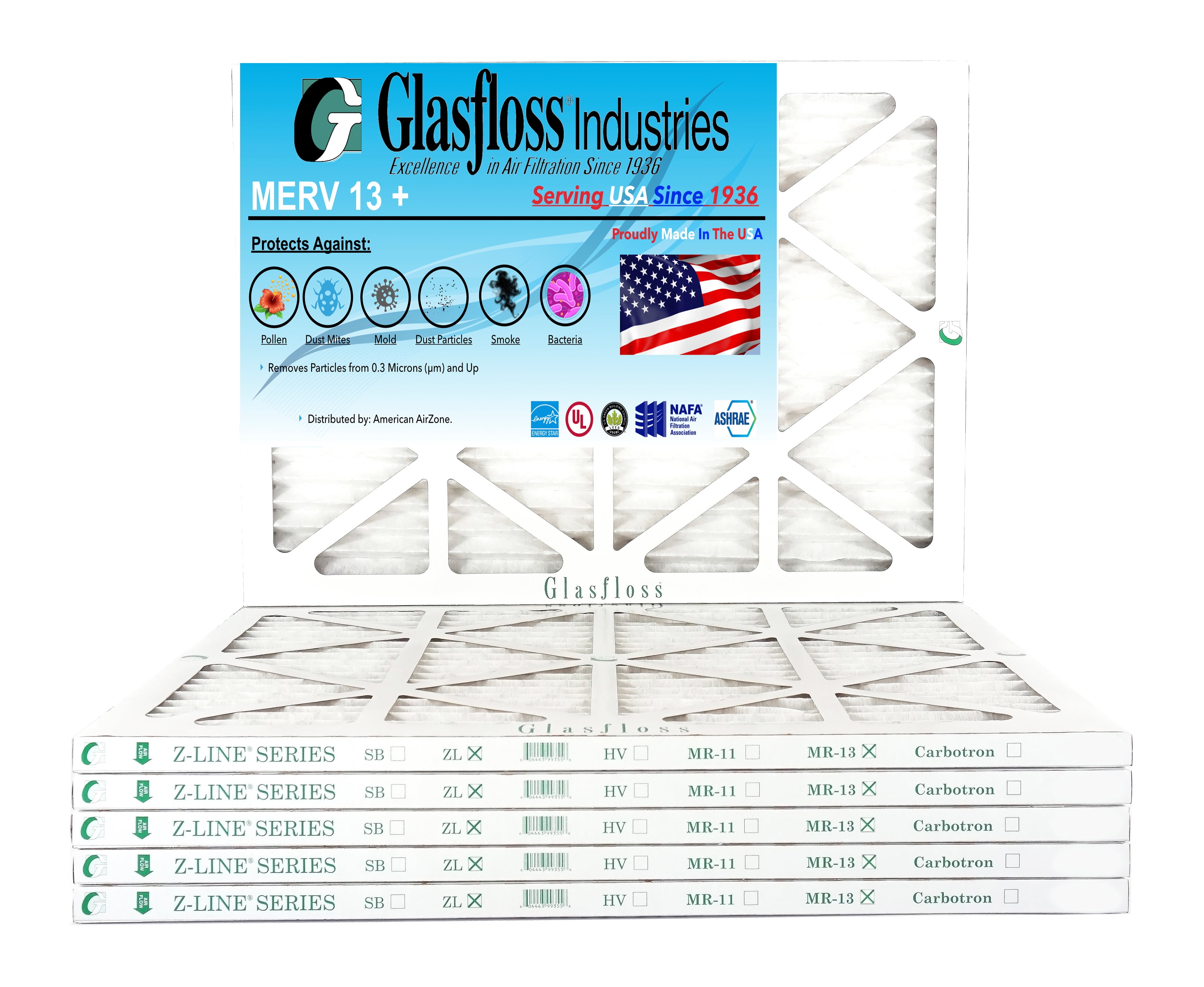 Glasfloss 18x25x1 MERV 13 Qty6 Furnace Air Filter Made in USA