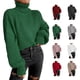 thumbnail image 3 of Suéter de punto Cuello alto Hombro caído Jersey de manga larga Suéter casual para mujer Verde L, 3 of 5