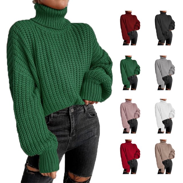 Suéter de hombros caídos, suéter de punto, cuello alto, suéter de manga larga para mujer, suéter de cuello alto para mujer, integración sin costuras