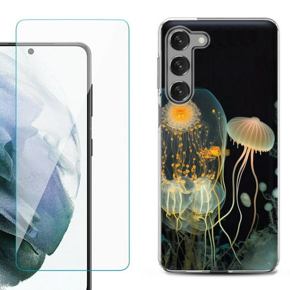 Shockproof Fashion Phone Case for Samsung Galaxy S23 5G, with Tempered Glass Screen Protector, by OneToughShield ® - Jellyfish