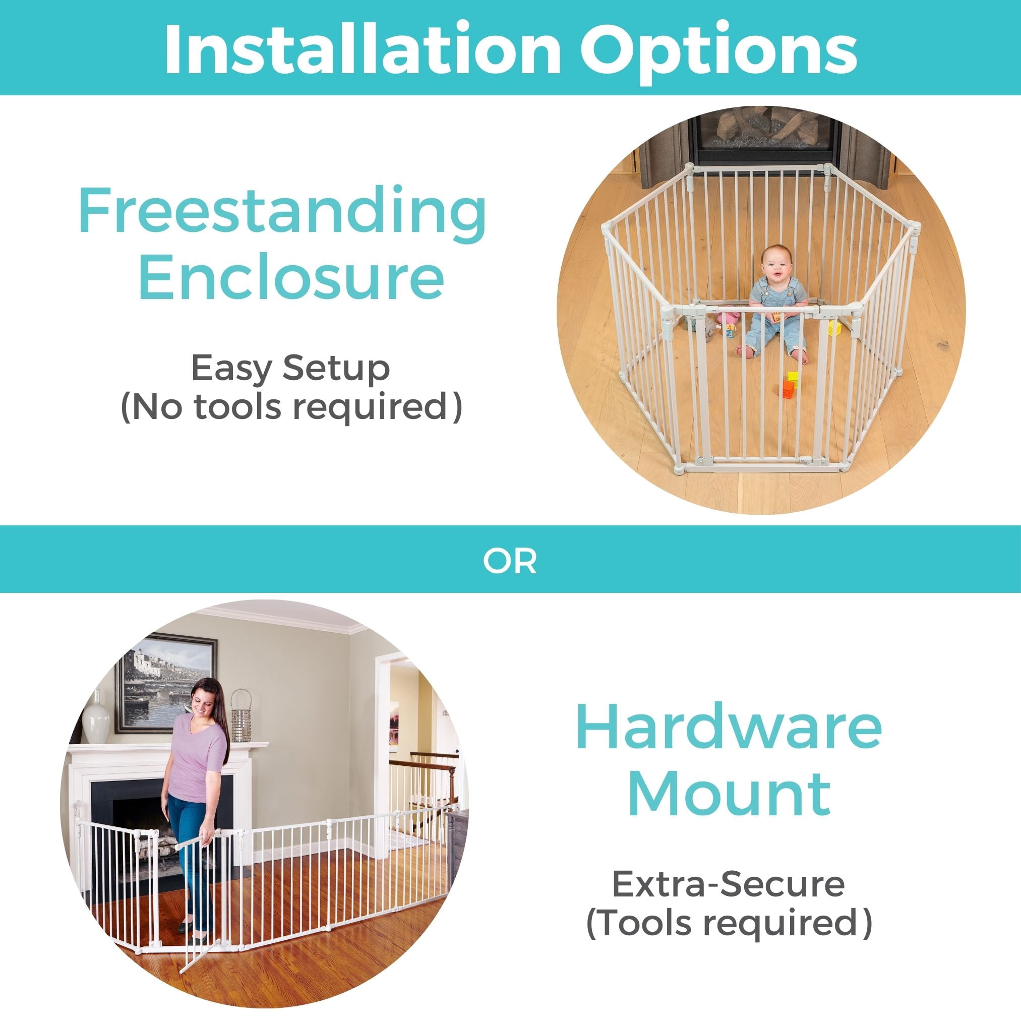 Toddleroo by North States 3-in-1 Superyard Baby Extra Wide Gate & Play Yard, Taupe Metal