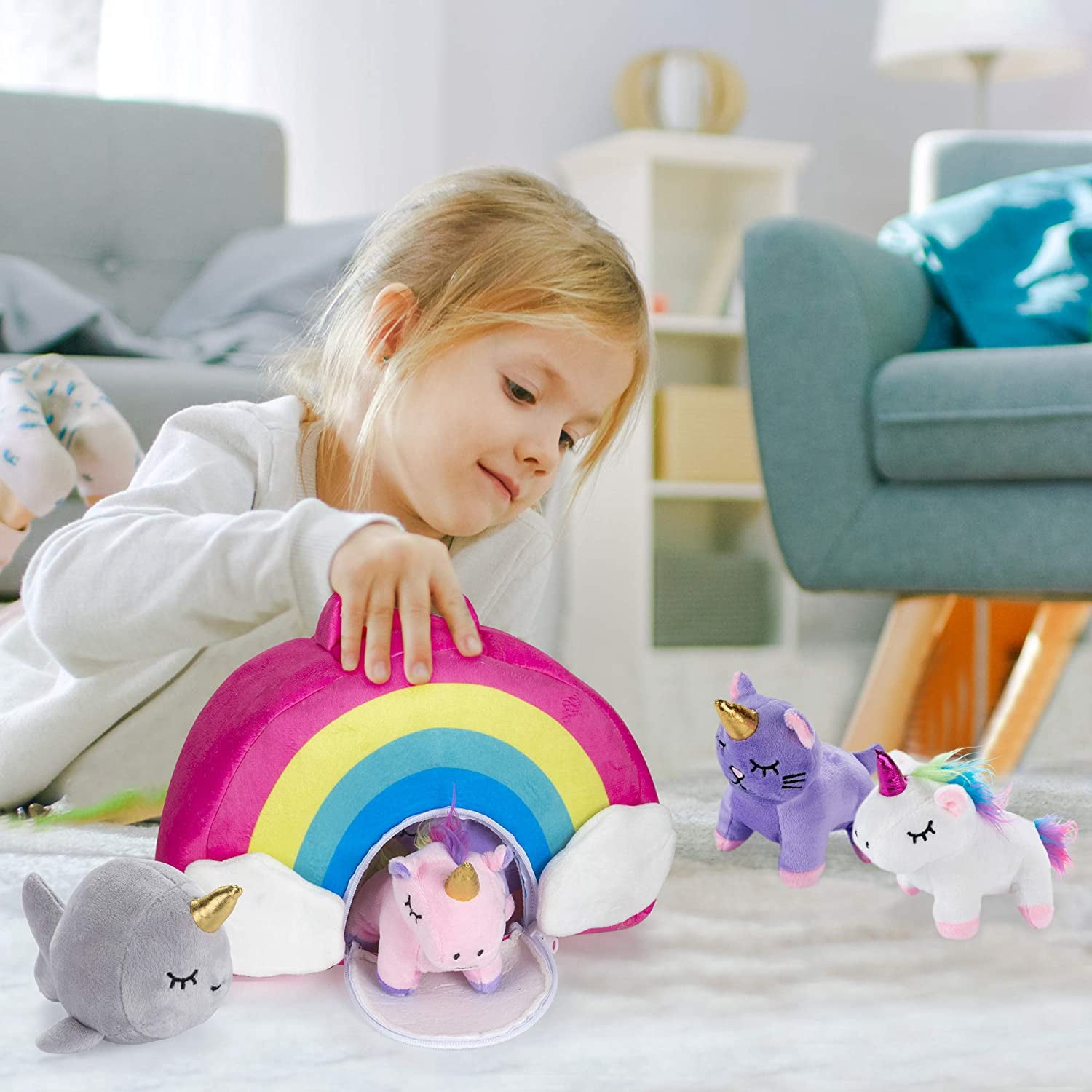 PASSIONFRUIT Stuffed Unicorn Plushie Rainbow Toys Cute Stuffed Animals, 5-Pc Set