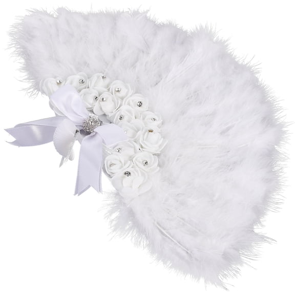 KAKOWELY White Plume Fan for Wedding Bride Decorative Handheld Fan Stage Show Prop