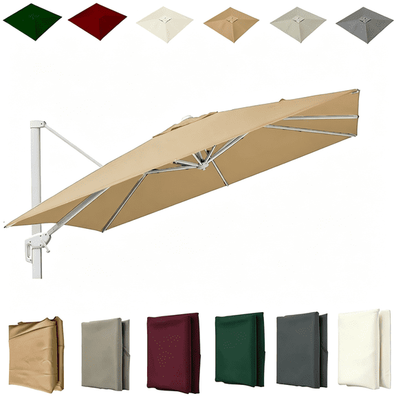 MISSMILE 8 Ribs Square Umbrella Replacement Canopy 8X8' 9.8X9.8' 13X9.8' Cantilever Umbrella Top Cover Large Patio Parasol Replacement Cloth Uv Protective(Khaki,250X250Cm(8X8'))