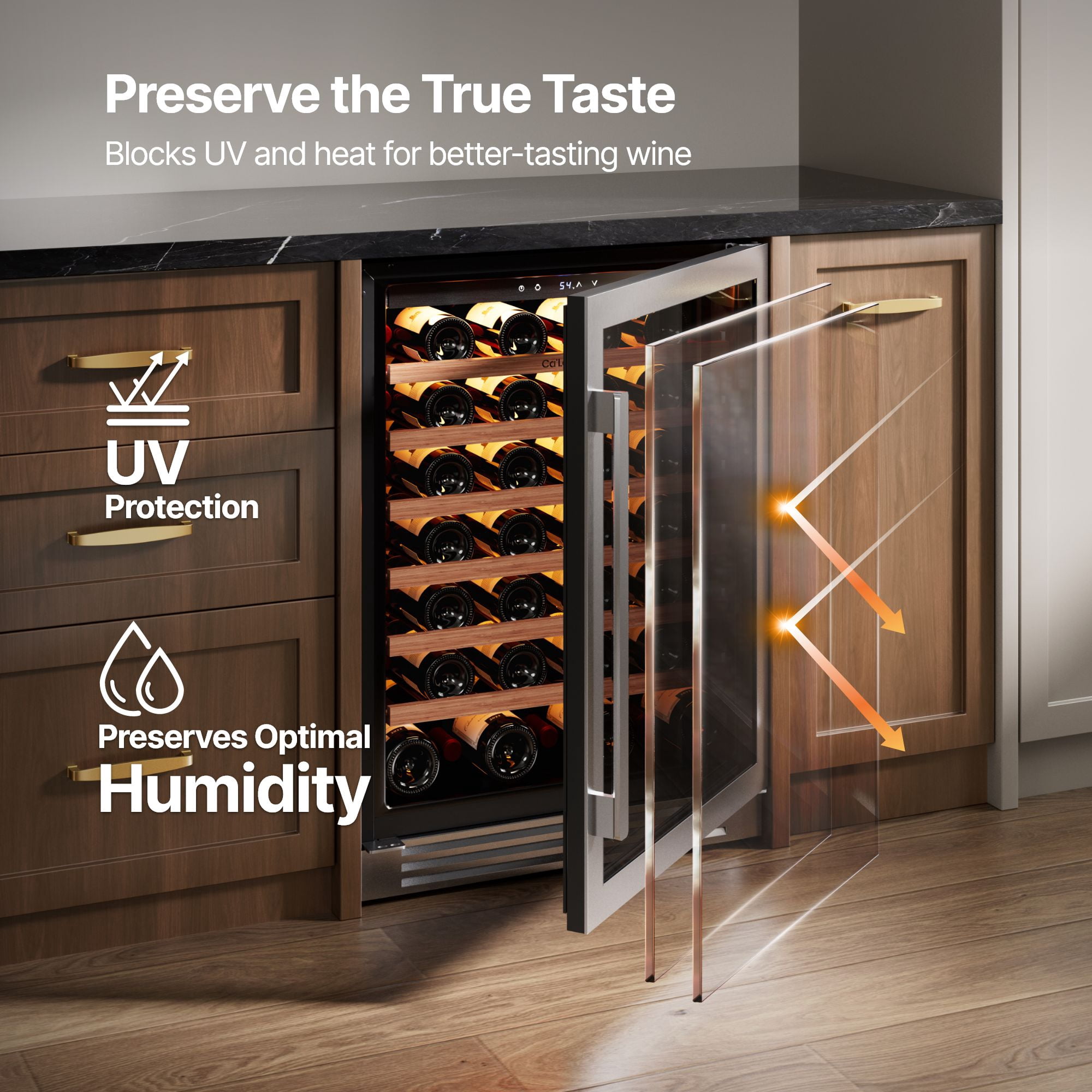 Ca'Lefort 24 inch Wine Cooler Refrigerator, 61 Bottle Under Counter Wine Fridge with Double Glass Door for Home/Office,  Built-in & Freestanding