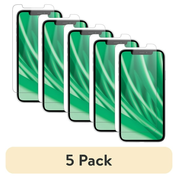 (5 pack) onn Corning Glass Screen Protector for iPhone® 11 and iPhone® XR, Made with Durable Glass by Corning™ for Ultimate Protection, Includes Easy Application Tray