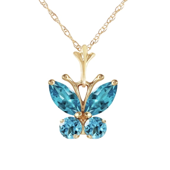 Galaxy Gold 14K Solid Gold Natural Blue Topaz Butterfly Pendant Necklace for Women - Yellow Gold Fine Jewelry