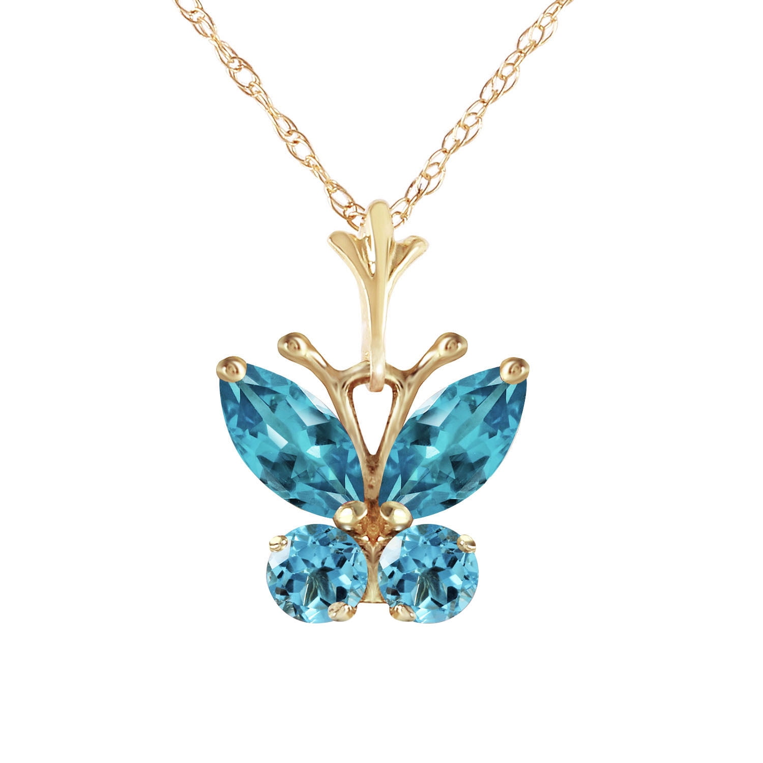 Galaxy Gold 14K Solid Gold Natural Blue Topaz Butterfly Pendant Necklace for Women - Yellow Gold Fine Jewelry