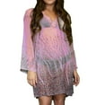 thumbnail image 2 of Peach Couture Sheer Multi Print Drape Bathing Suit Cover Up Tunic Top Swim Dress, 2 of 10