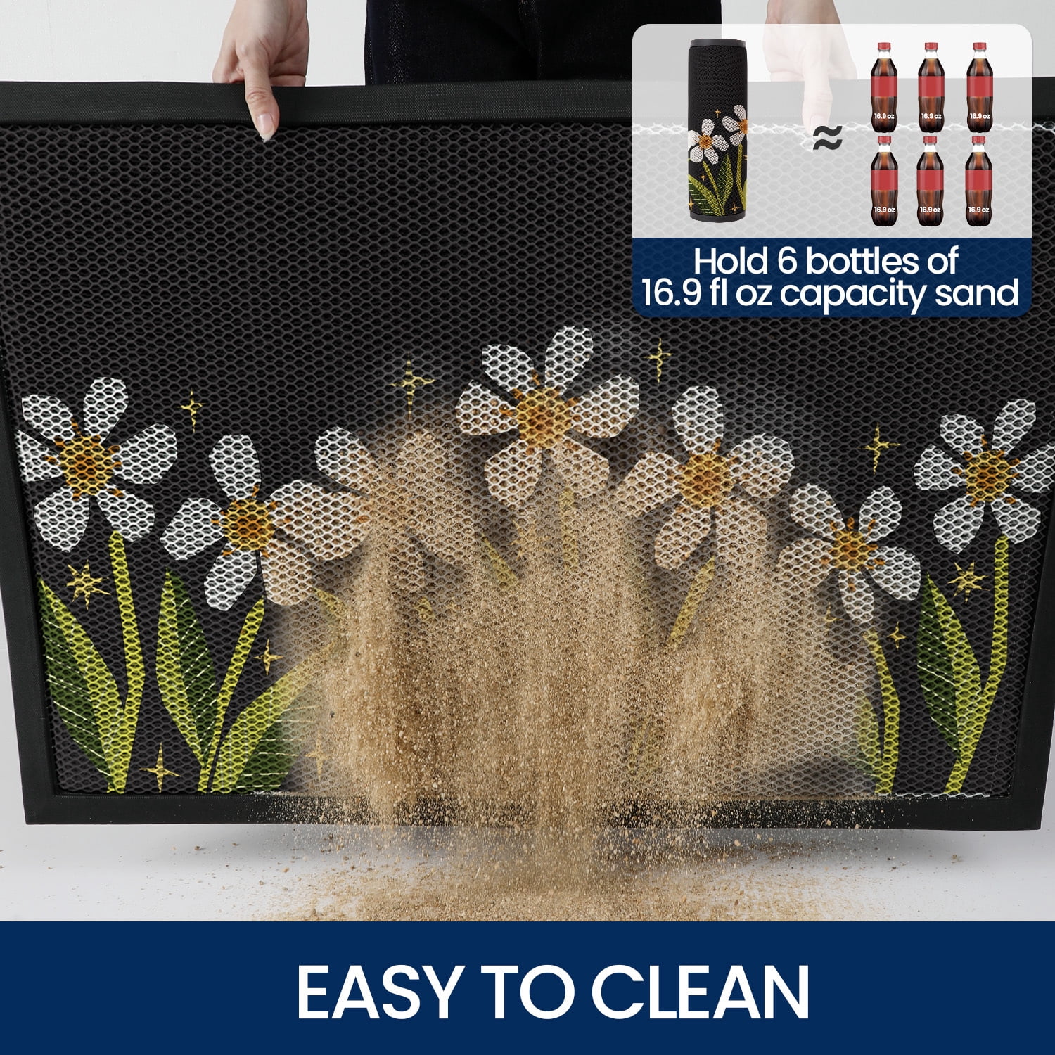 PABUBE Outdoor Doormat, Heavy Duty Non-Slip Spring Welcome Mat, Low Pile & Dirt Trapper Front Door Mat Outside, Black Patio Outdoor Mat for Front Doors, 32" x 48"