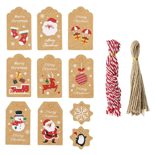 WRKEKC Clearance 50/100 PC Christmas Tags From Santa Claus Name Tags Holiday Kraft Tags Brown Hang Paper Labels with Ropes for DIY Xmas Holiday Wrap Present Name Card