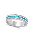 thumbnail image 4 of CHOOSE YOUR COLOR Blue Simulated Opal Eternity Wedding Ring .925 Sterling Silver Stripe Band White CZ Female Size 5, 4 of 4