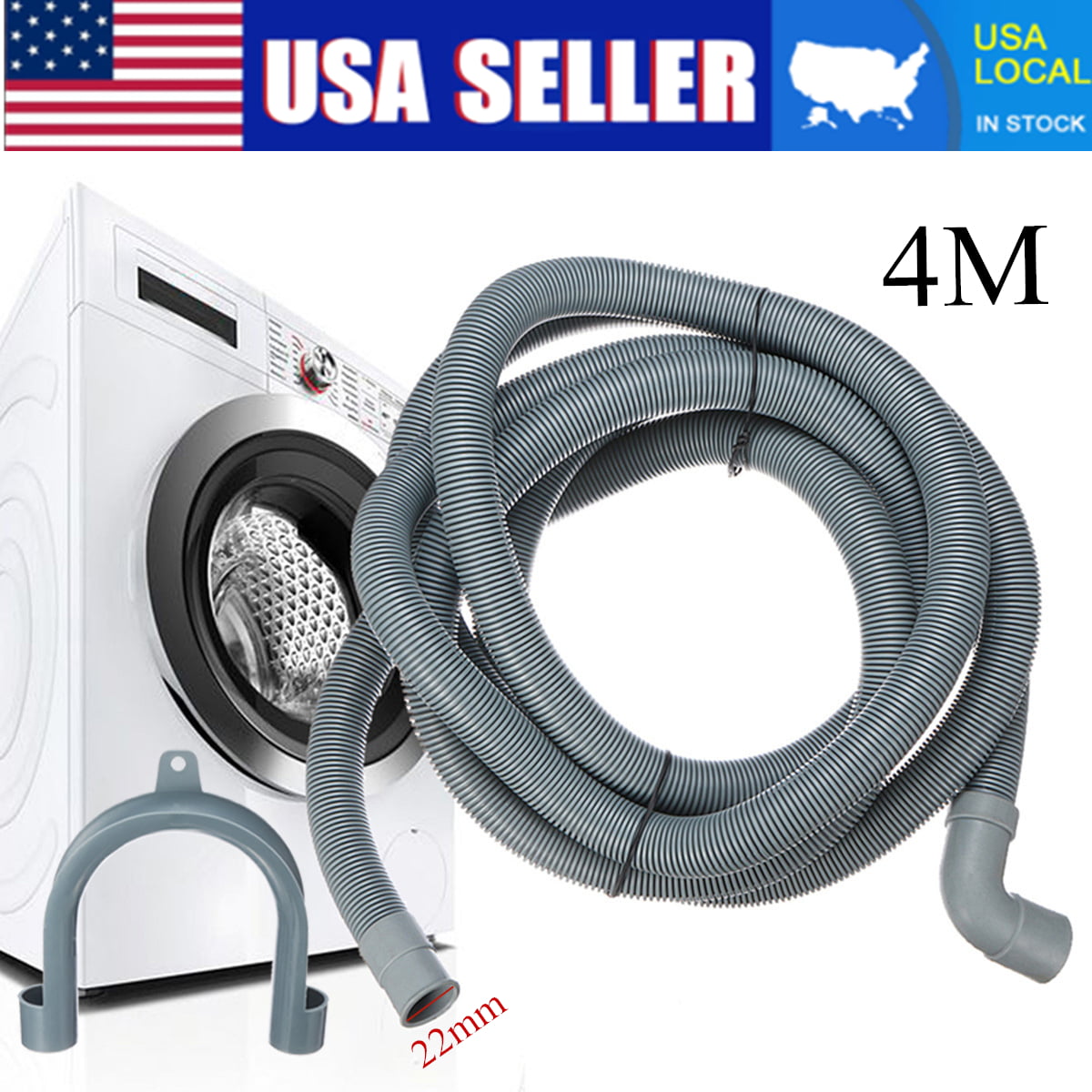 UNIVERSAL Washing Machine Drain Hose Washer Dryer Outlet Water Pipe 4m 19 & 22mm