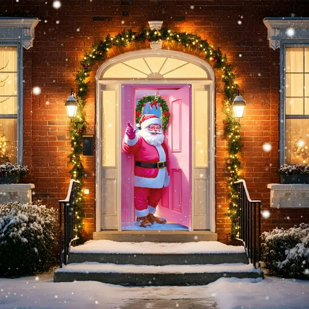 Christmas Door Cover Decoration Fabric Hanging for Holiday Party Indoor Outdoor Festive Home Decor Merry Xmas Tapestry Front Door Wrapping