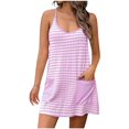 thumbnail image 3 of Causal Sleeveless Jumpsuit for Womens Racerback Striped Mini Romper Dress with Pocket Spaghetti Strap Summer Pajamas Rompers, Purple, XL, 3 of 6