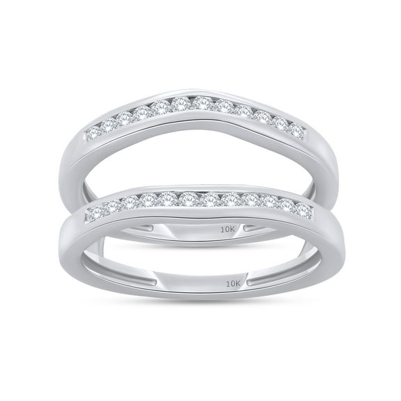 Round White Cubic Zirconia Curve Enhancer Guard Ring 10k White Gold Ring Size - 10