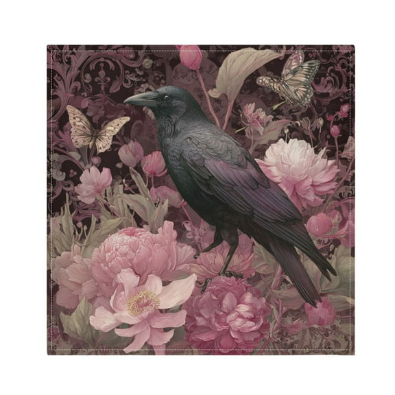 Qxltty Peony Crow Napkins 20×20in Perfect for Parties Dinners Weddings Cocktail Housewarming Cloth Napkins Set of 6