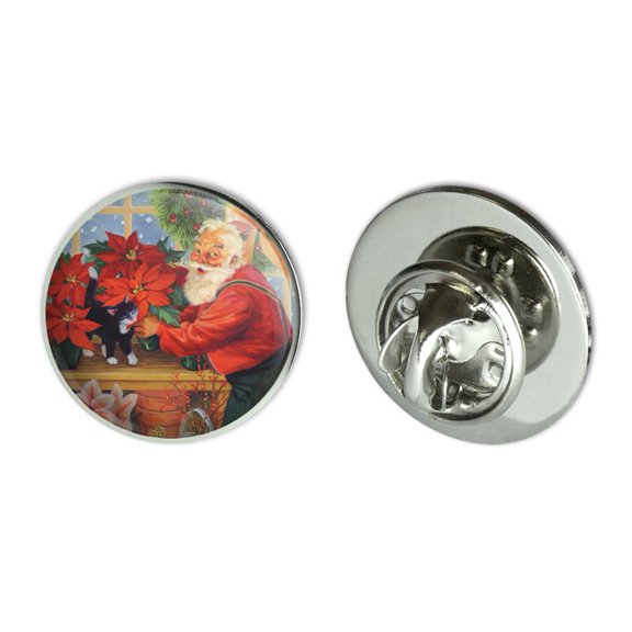 Christmas Holiday Santa in the Greenhouse Metal 0.75" Lapel Hat Pin Tie Tack Pinback