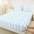 thumbnail image 3 of jejeloiu Abstract Geometric Lines Twin Sheet Sets,Geometric Theme Twin Fitted Sheet,Blue White Stripes Flat Sheet For Children,Breathable Home Decor,3 Pieces, 3 of 7
