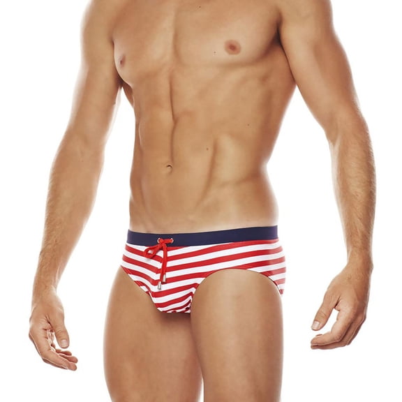 Mens Swim Trunks with Drawstring Low Rise Quick-Drying Underwear Thongs Casual Stripe Printed Breathable High-Cut Beach Swimming Briefs