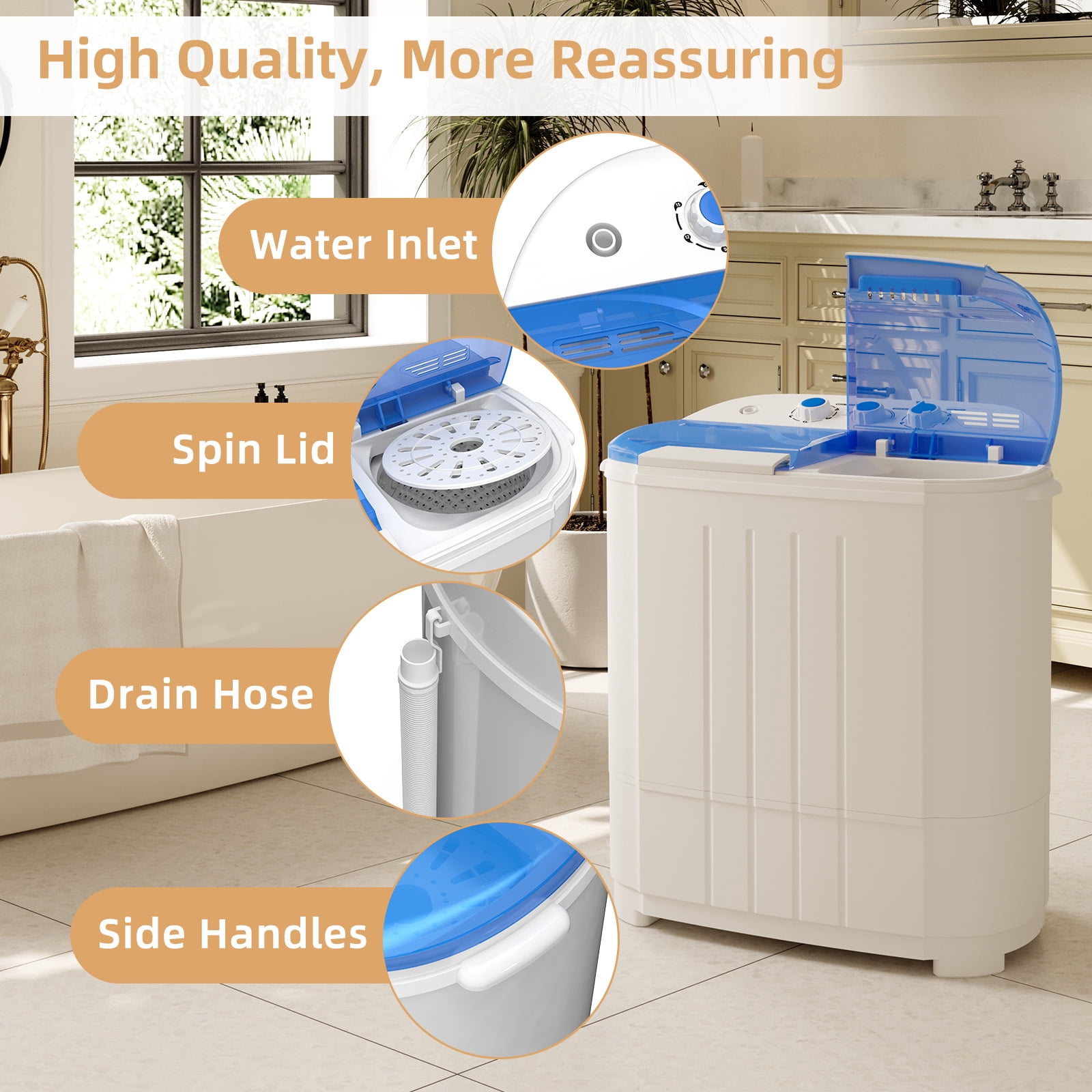 Zynkez Portable Washing Machine, 14Lbs Compact Twin Tub Laundry Washer, Semi-Automatic 9Lbs Washer and 5Lbs Spinner Combo