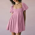 thumbnail image 2 of Nxznwn Womens Mini Dress Y2k Babydoll Puff Short Sleeve Square Neck Dress Summer Solid Cute Backless Sundress, 2 of 9