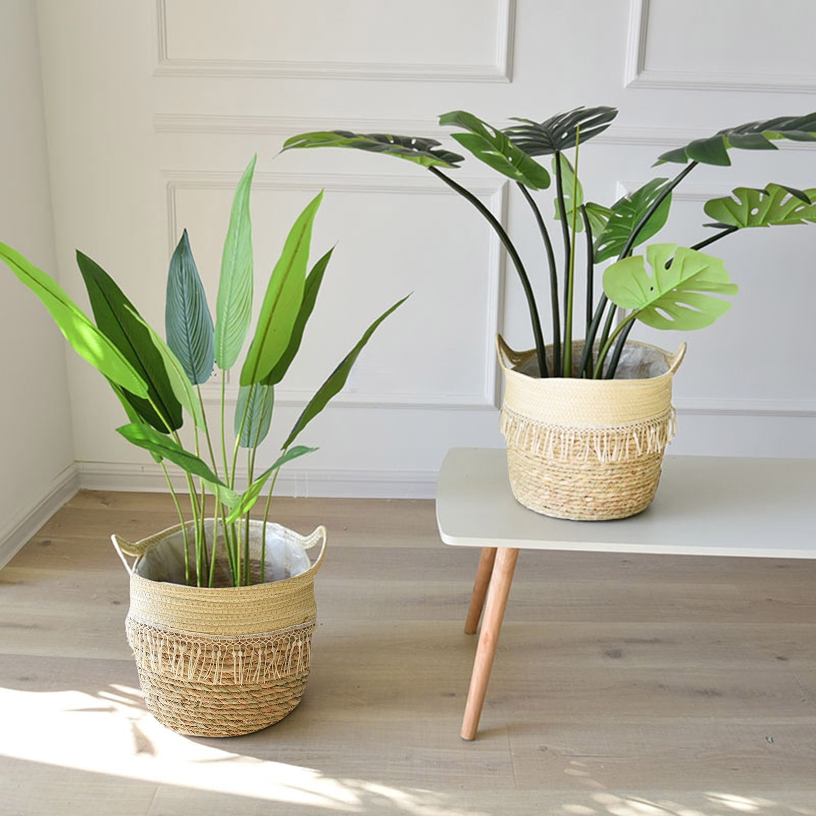 Fdelink Flower Pot Seagrass Wicker Basket Flower Pot Folding Basket Storage Basket Decoration
